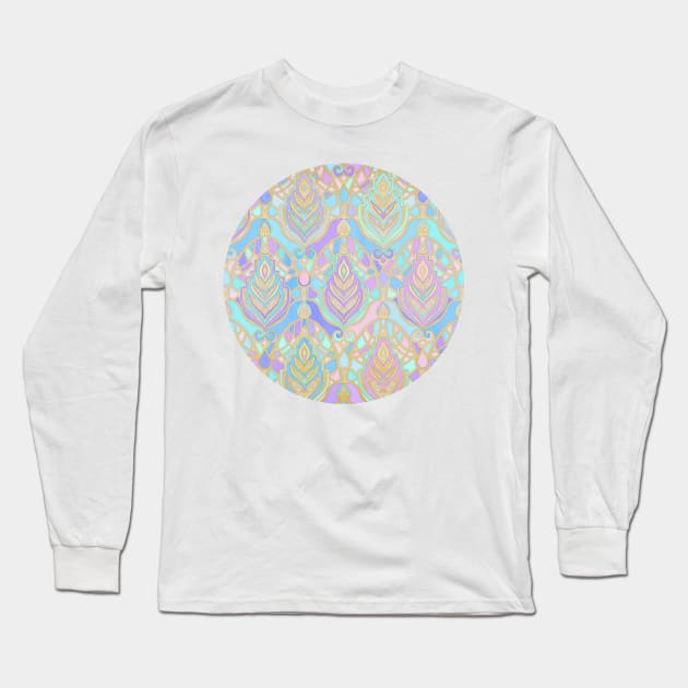 Jade & Blue Enamel Art Deco Pattern Long Sleeve T-Shirt by micklyn